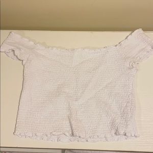 White Off-The-Shoulder Pull&Bear Crop Top
